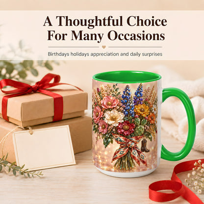#pl[15oz|Green] Western Wildflower Coffee Mug, Cowgirl Floral Mug, Ceramic Cup
