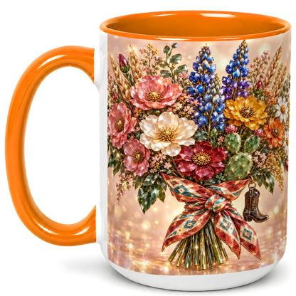 #pl[15oz|Orange] Western Wildflower Coffee Mug, Cowgirl Floral Mug, Ceramic Cup
