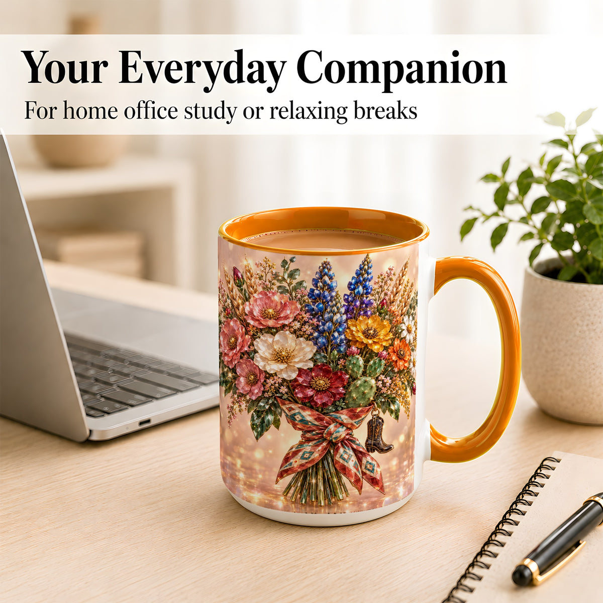 #pl[15oz|Orange] Western Wildflower Coffee Mug, Cowgirl Floral Mug, Ceramic Cup