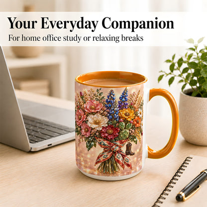 #pl[15oz|Orange] Western Wildflower Coffee Mug, Cowgirl Floral Mug, Ceramic Cup