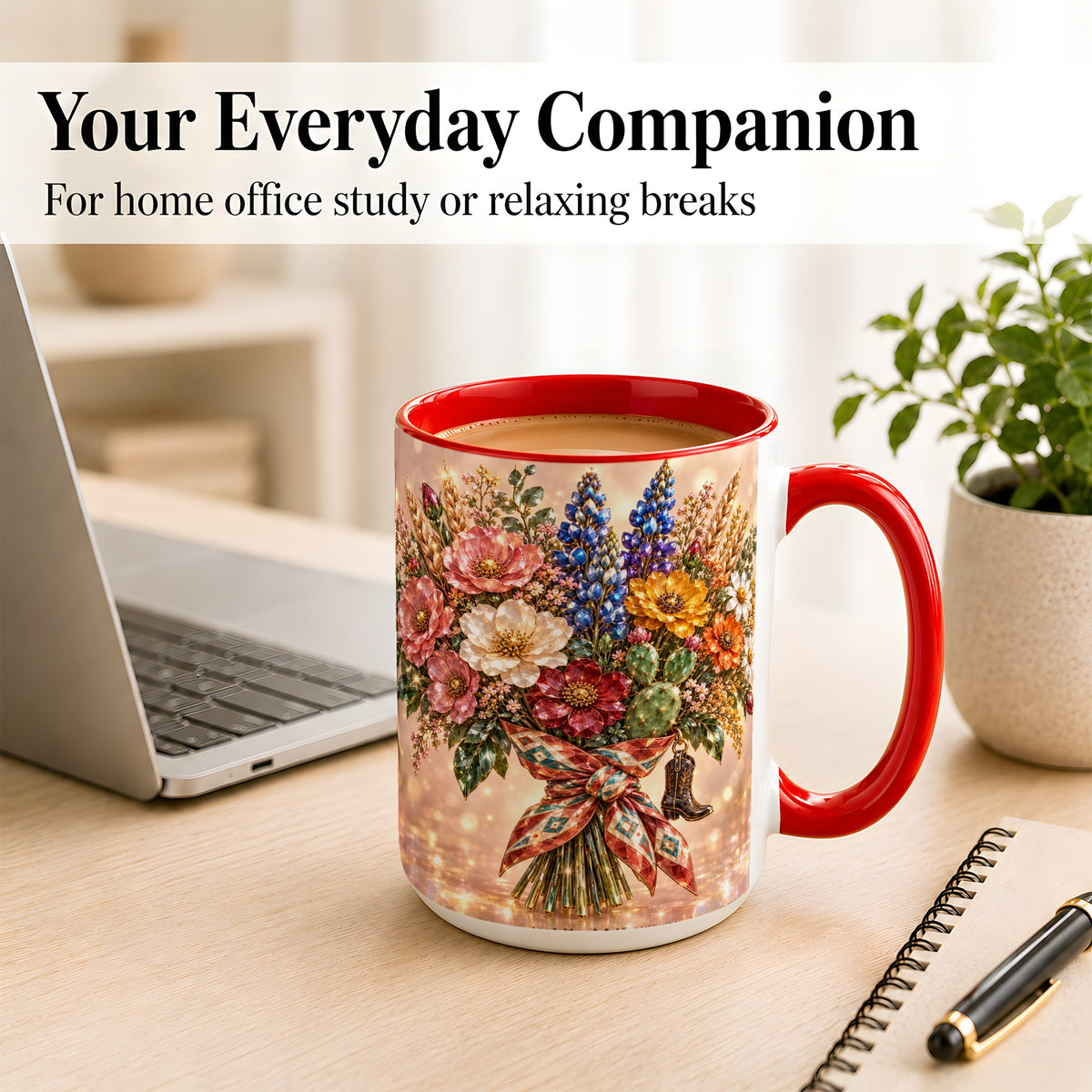 #pl[15oz|Red] Western Wildflower Coffee Mug, Cowgirl Floral Mug, Ceramic Cup