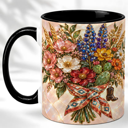 #pl[11oz|Black] Stained Glass Wildflower Coffee Mug, Western Floral Mug, Ceramic Cup