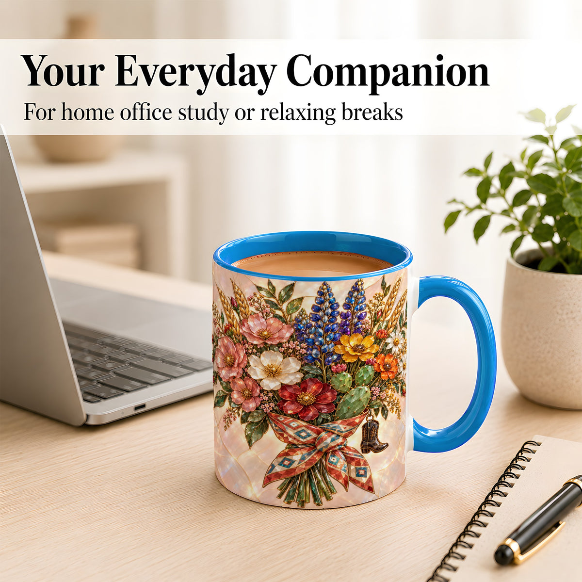 #pl[11oz|Blue] Stained Glass Wildflower Coffee Mug, Western Floral Mug, Ceramic Cup