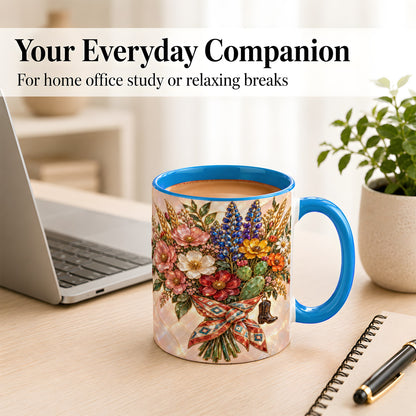 #pl[11oz|Blue] Stained Glass Wildflower Coffee Mug, Western Floral Mug, Ceramic Cup