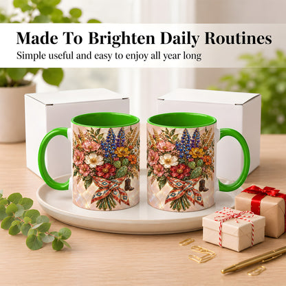 #pl[11oz|Green] Stained Glass Wildflower Coffee Mug, Western Floral Mug, Ceramic Cup