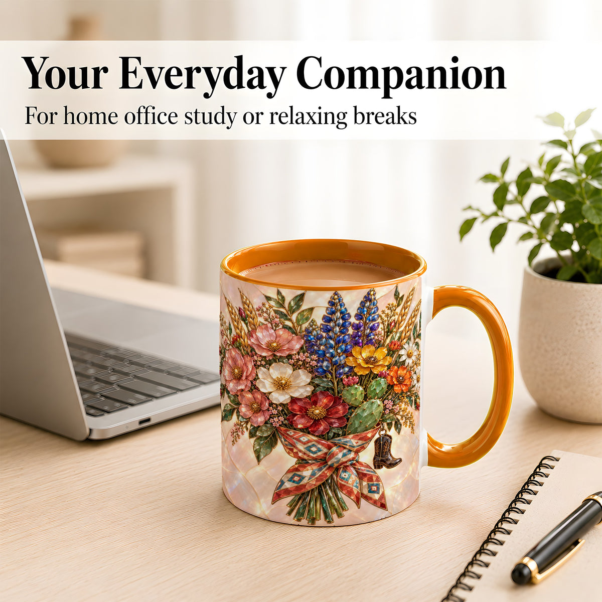 #pl[11oz|Orange] Stained Glass Wildflower Coffee Mug, Western Floral Mug, Ceramic Cup