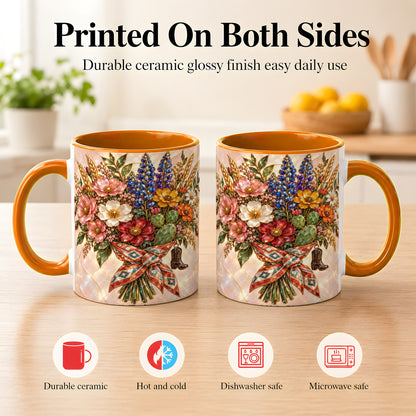#pl[11oz|Orange] Stained Glass Wildflower Coffee Mug, Western Floral Mug, Ceramic Cup