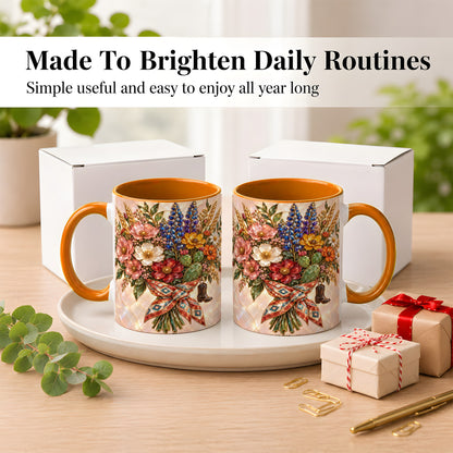#pl[11oz|Orange] Stained Glass Wildflower Coffee Mug, Western Floral Mug, Ceramic Cup