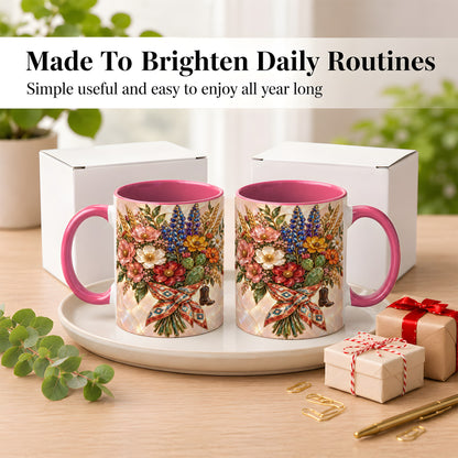 #pl[11oz|Pink] Stained Glass Wildflower Coffee Mug, Western Floral Mug, Ceramic Cup