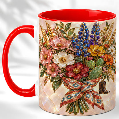 Stained Glass Wildflower Coffee Mug, Western Floral Mug, Ceramic Cup