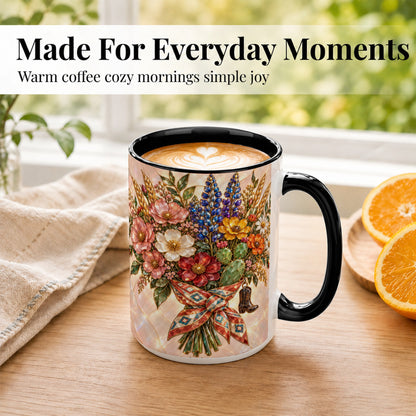 #pl[15oz|Black] Stained Glass Wildflower Coffee Mug, Western Floral Mug, Ceramic Cup