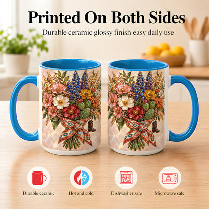 #pl[15oz|Blue] Stained Glass Wildflower Coffee Mug, Western Floral Mug, Ceramic Cup
