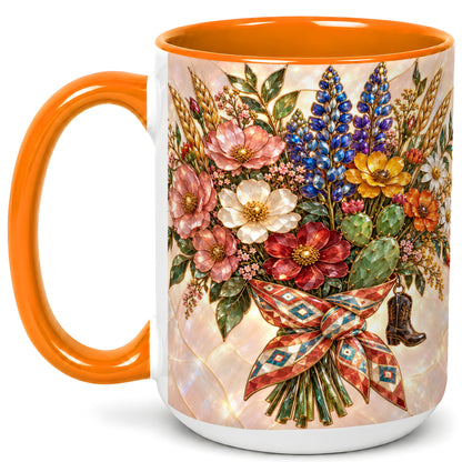 #pl[15oz|Orange] Stained Glass Wildflower Coffee Mug, Western Floral Mug, Ceramic Cup
