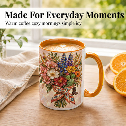 #pl[15oz|Orange] Stained Glass Wildflower Coffee Mug, Western Floral Mug, Ceramic Cup