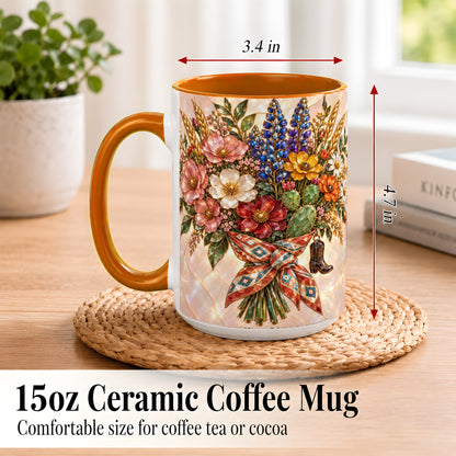 #pl[15oz|Orange] Stained Glass Wildflower Coffee Mug, Western Floral Mug, Ceramic Cup
