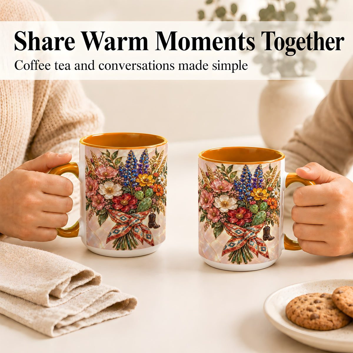 #pl[15oz|Orange] Stained Glass Wildflower Coffee Mug, Western Floral Mug, Ceramic Cup