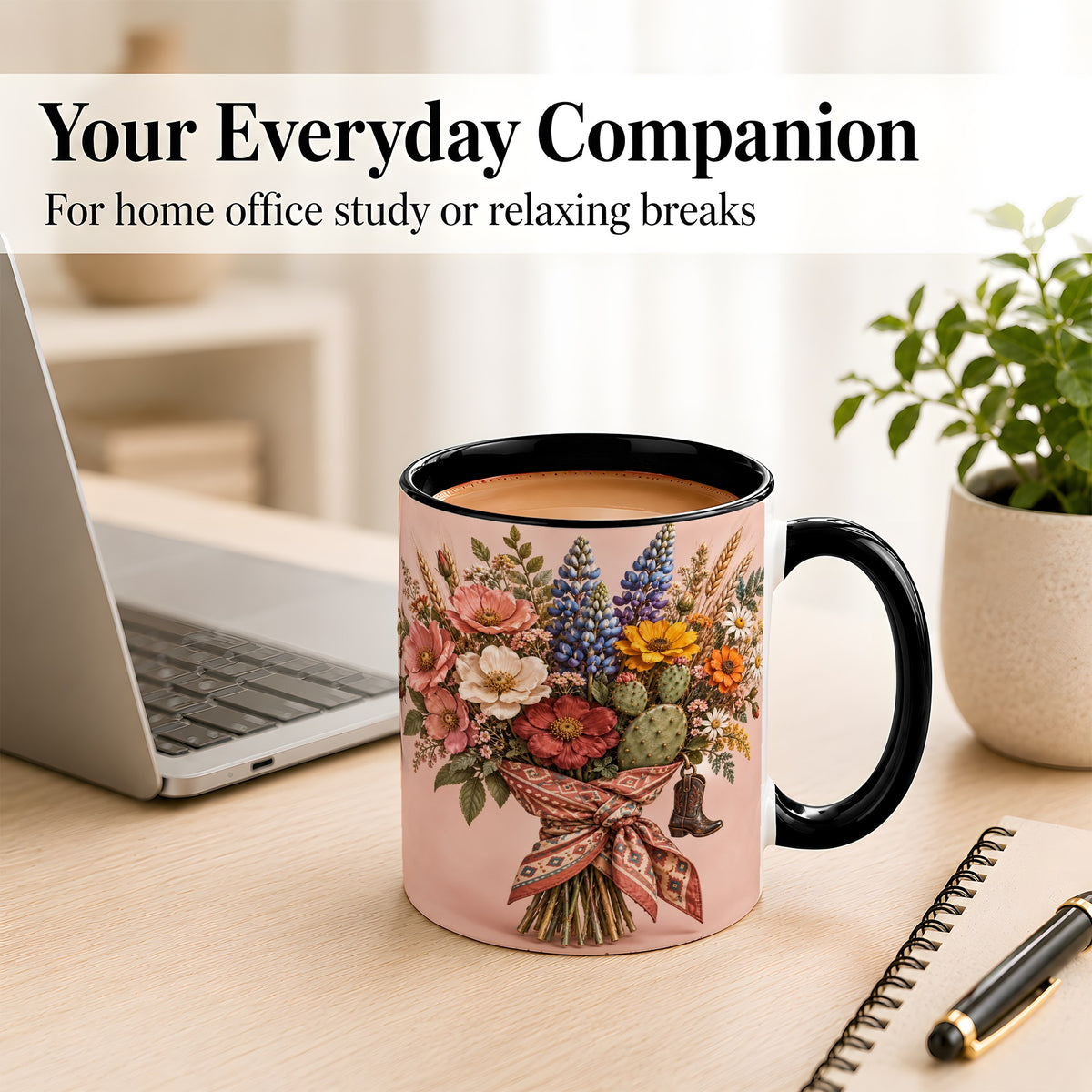 #pl[11oz|Black] Western Bouquet Coffee Mug, Cowgirl Wildflower Mug, Ceramic Cup
