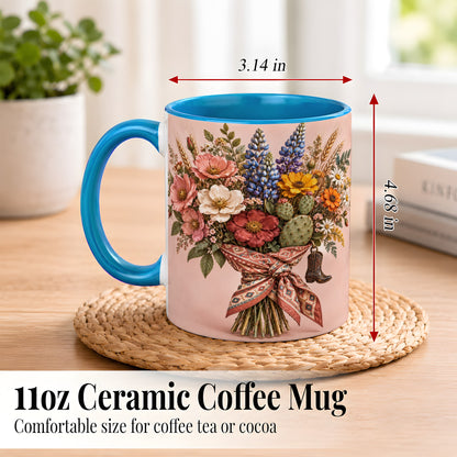 #pl[11oz|Blue] Western Bouquet Coffee Mug, Cowgirl Wildflower Mug, Ceramic Cup