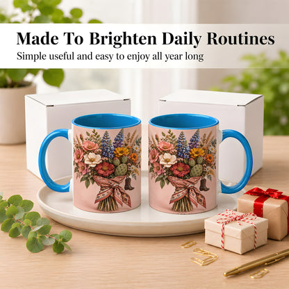 #pl[11oz|Blue] Western Bouquet Coffee Mug, Cowgirl Wildflower Mug, Ceramic Cup