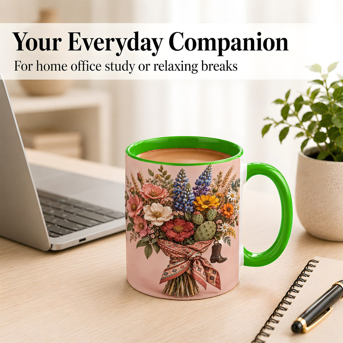 #pl[11oz|Green] Western Bouquet Coffee Mug, Cowgirl Wildflower Mug, Ceramic Cup
