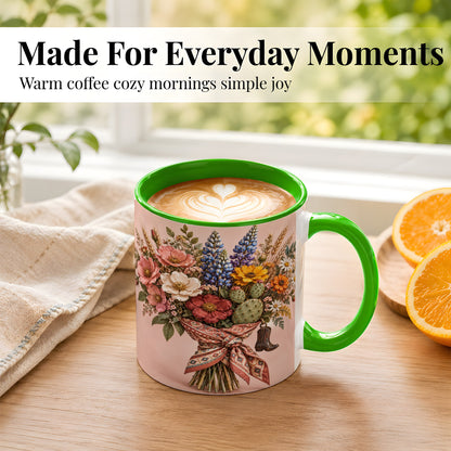 #pl[11oz|Green] Western Bouquet Coffee Mug, Cowgirl Wildflower Mug, Ceramic Cup