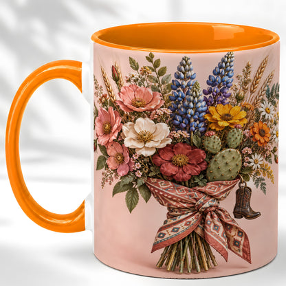 #pl[11oz|Orange] Western Bouquet Coffee Mug, Cowgirl Wildflower Mug, Ceramic Cup