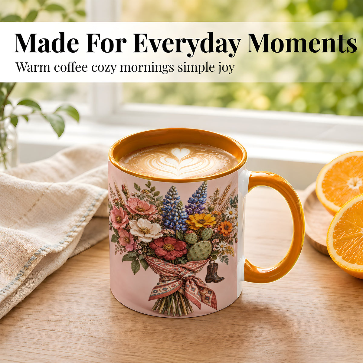 #pl[11oz|Orange] Western Bouquet Coffee Mug, Cowgirl Wildflower Mug, Ceramic Cup