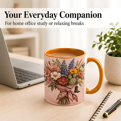 #pl[11oz|Orange] Western Bouquet Coffee Mug, Cowgirl Wildflower Mug, Ceramic Cup