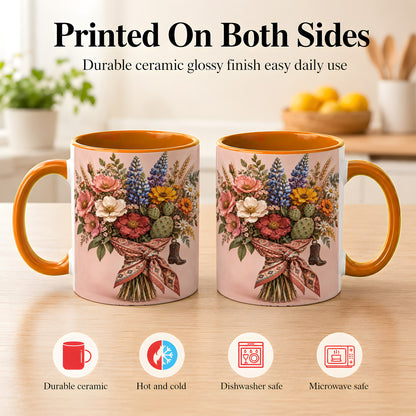 #pl[11oz|Orange] Western Bouquet Coffee Mug, Cowgirl Wildflower Mug, Ceramic Cup