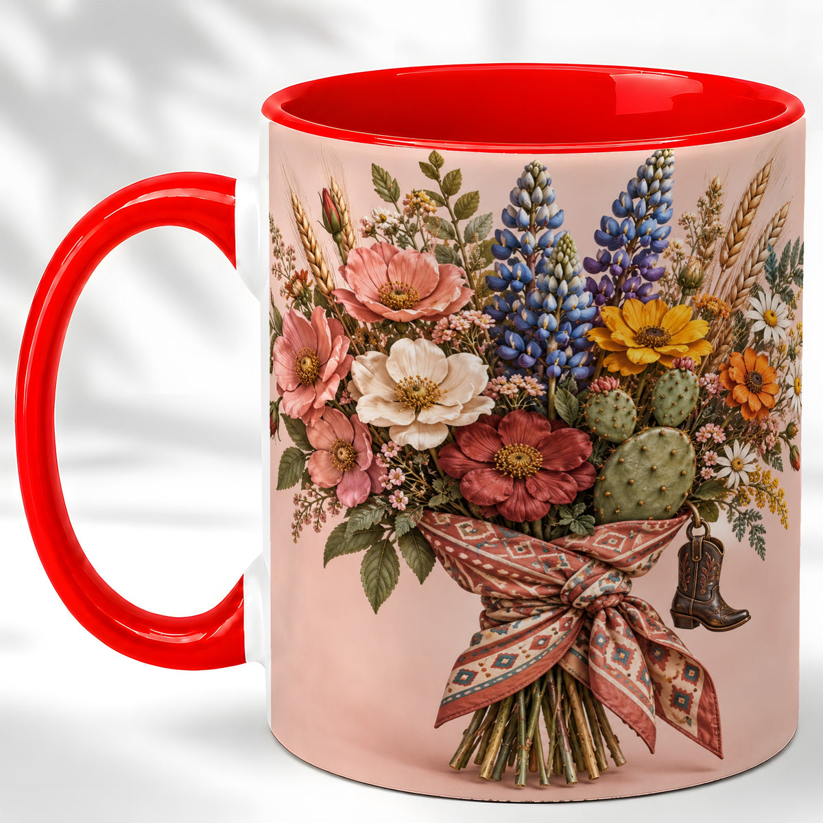 Western Bouquet Coffee Mug, Cowgirl Wildflower Mug, Ceramic Cup