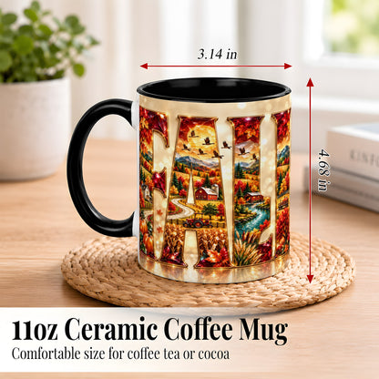#pl[11oz|Black] Autumn Farm Coffee Mug, Fall Landscape Mug, Ceramic Cup