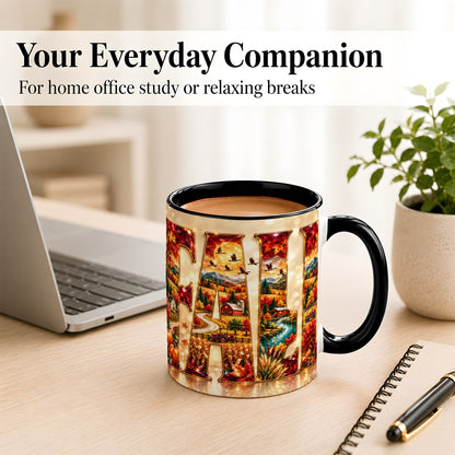 #pl[11oz|Black] Autumn Farm Coffee Mug, Fall Landscape Mug, Ceramic Cup