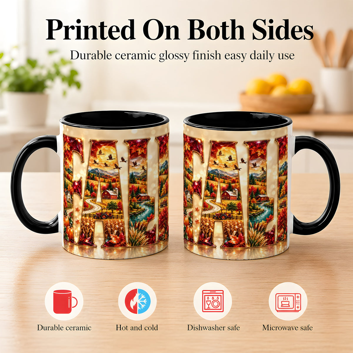 #pl[11oz|Black] Autumn Farm Coffee Mug, Fall Landscape Mug, Ceramic Cup