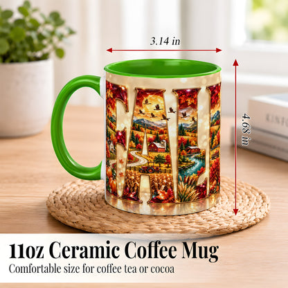 #pl[11oz|Green] Autumn Farm Coffee Mug, Fall Landscape Mug, Ceramic Cup