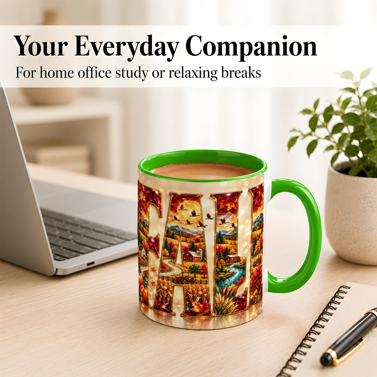 #pl[11oz|Green] Autumn Farm Coffee Mug, Fall Landscape Mug, Ceramic Cup