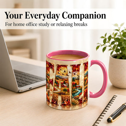 #pl[11oz|Pink] Autumn Farm Coffee Mug, Fall Landscape Mug, Ceramic Cup