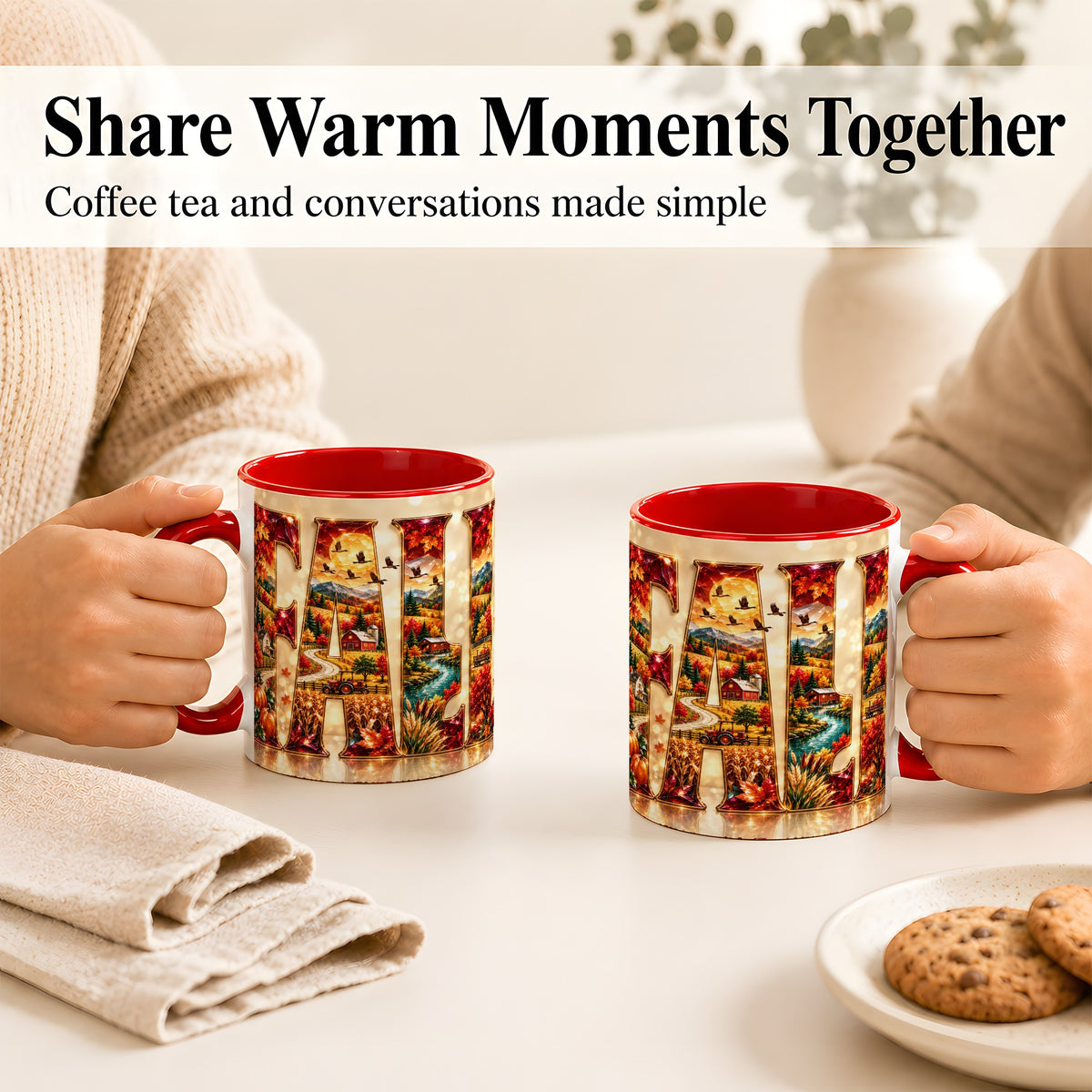 #pl[11oz|Red] Autumn Farm Coffee Mug, Fall Landscape Mug, Ceramic Cup
