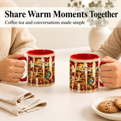#pl[11oz|Red] Autumn Farm Coffee Mug, Fall Landscape Mug, Ceramic Cup
