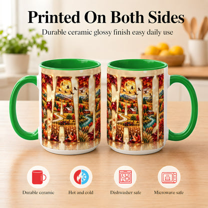 #pl[15oz|Green] Autumn Farm Coffee Mug, Fall Landscape Mug, Ceramic Cup