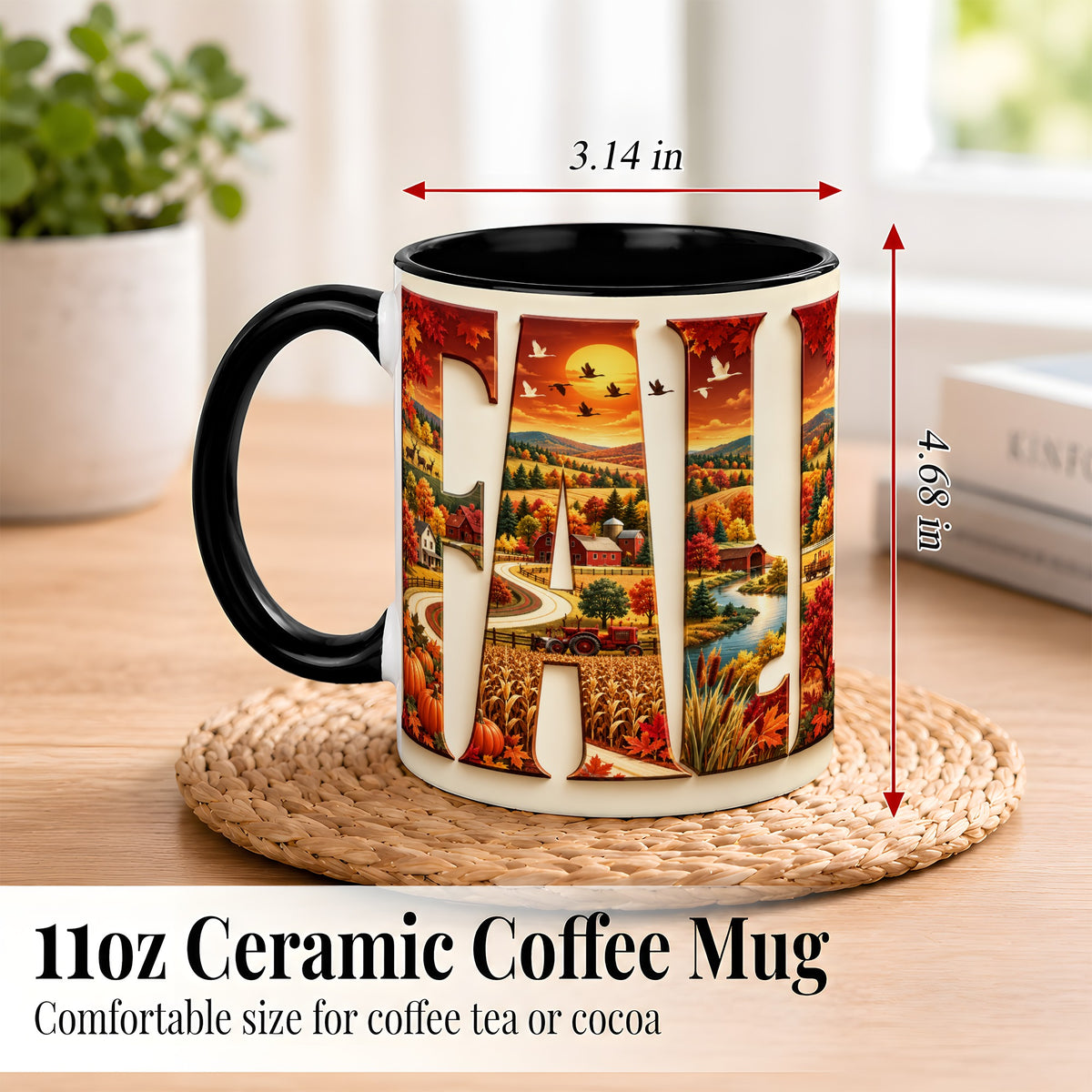 #pl[11oz|Black] Autumn Farm Coffee Mug, Fall Harvest Mug, Ceramic Cup