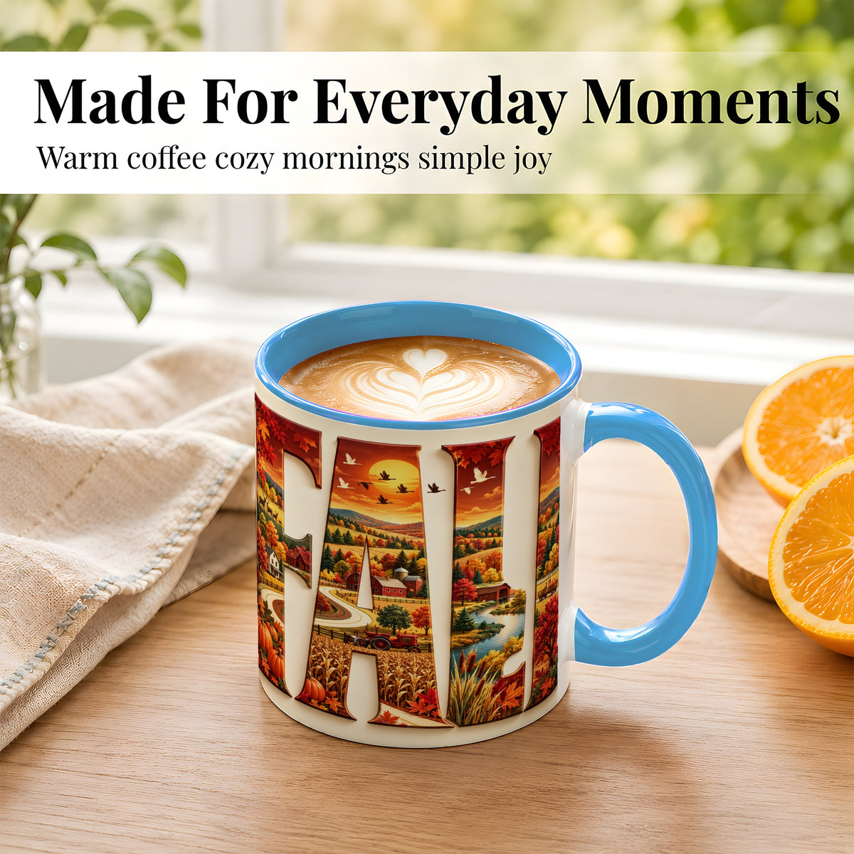 #pl[11oz|Blue] Autumn Farm Coffee Mug, Fall Harvest Mug, Ceramic Cup