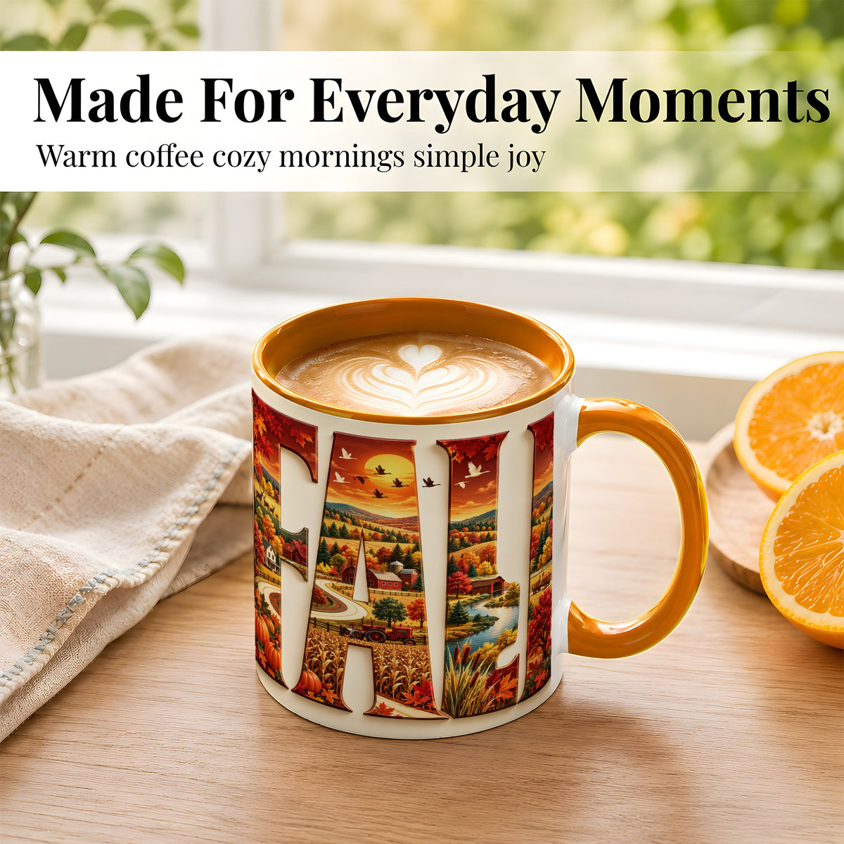 #pl[11oz|Orange] Autumn Farm Coffee Mug, Fall Harvest Mug, Ceramic Cup