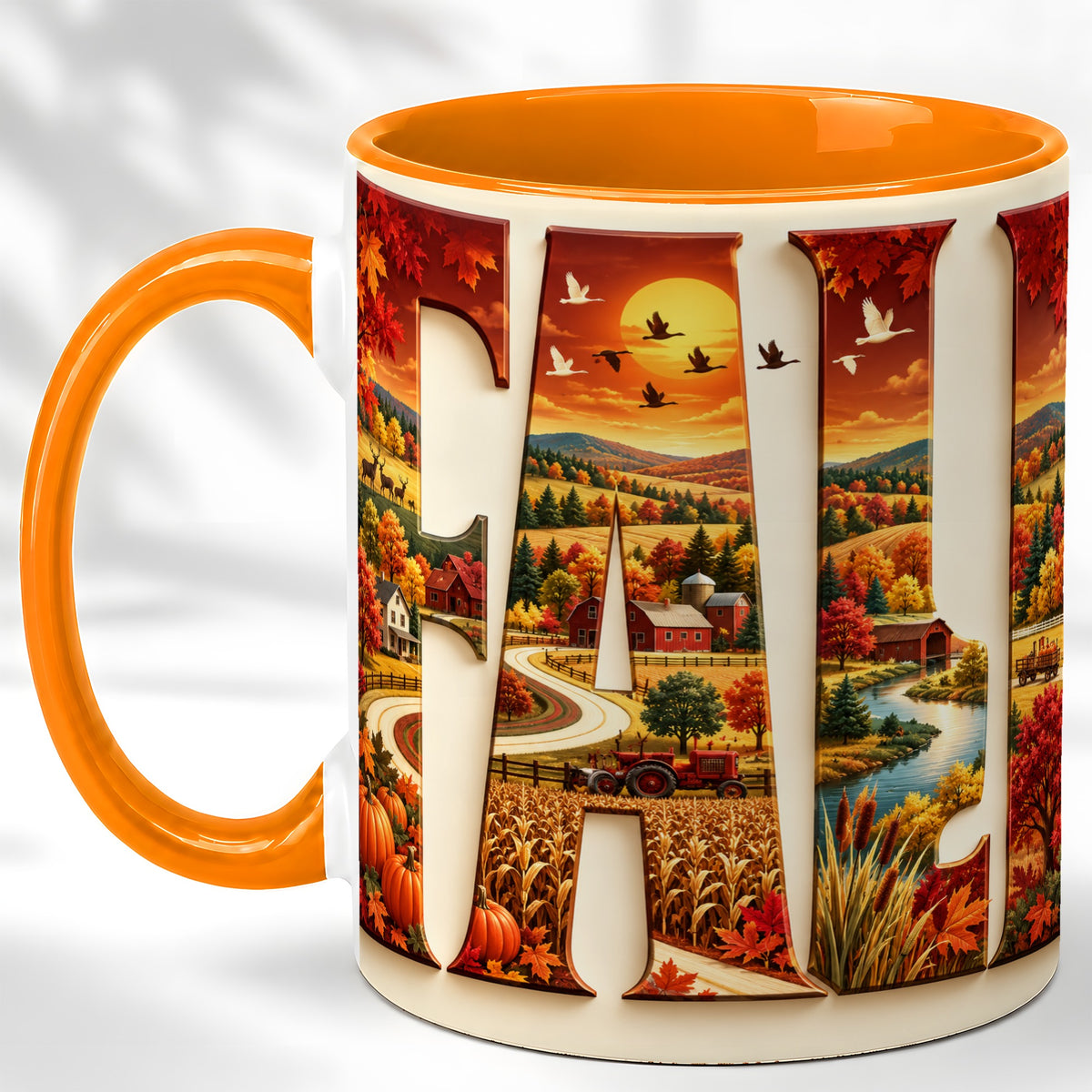 #pl[11oz|Orange] Autumn Farm Coffee Mug, Fall Harvest Mug, Ceramic Cup
