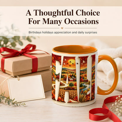 #pl[11oz|Orange] Autumn Farm Coffee Mug, Fall Harvest Mug, Ceramic Cup