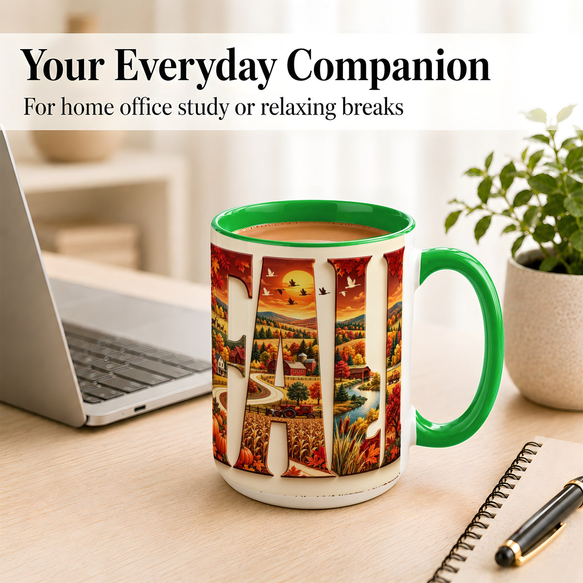#pl[15oz|Green] Autumn Farm Coffee Mug, Fall Harvest Mug, Ceramic Cup