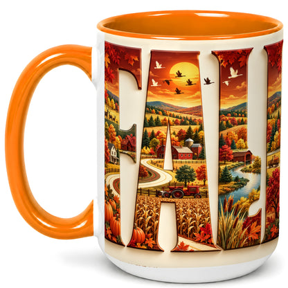 #pl[15oz|Orange] Autumn Farm Coffee Mug, Fall Harvest Mug, Ceramic Cup