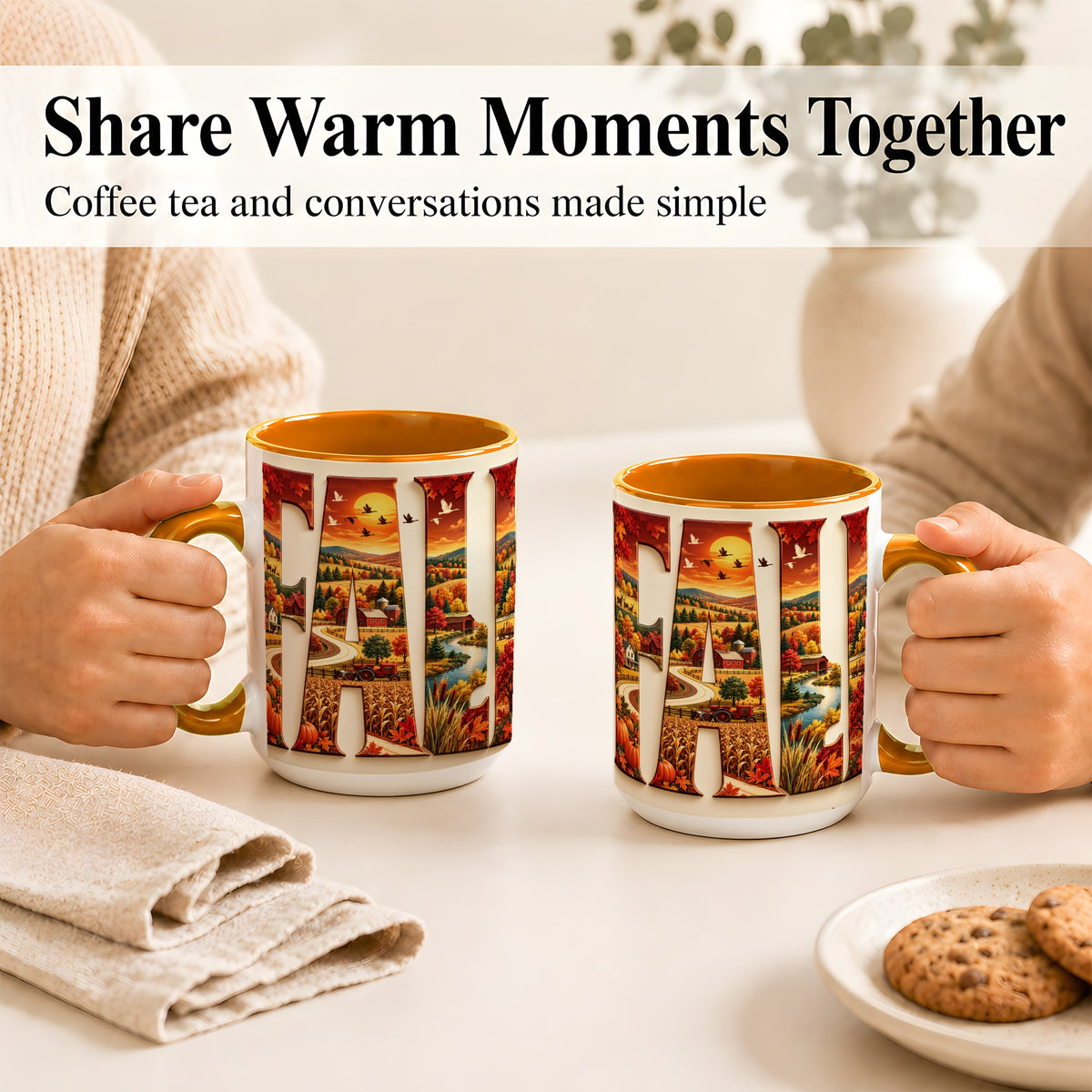 #pl[15oz|Orange] Autumn Farm Coffee Mug, Fall Harvest Mug, Ceramic Cup