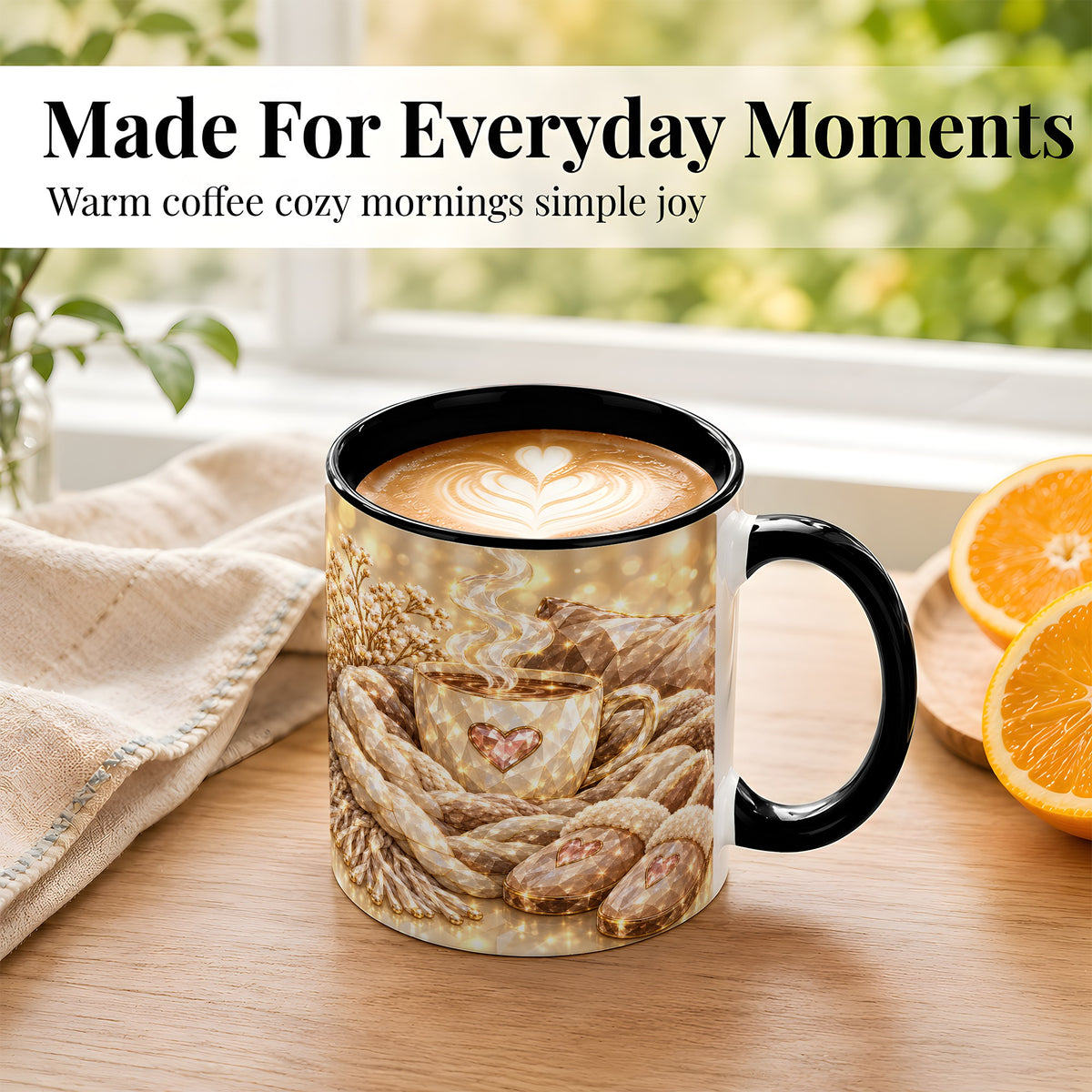 #pl[11oz|Black] Cozy Heart Coffee Mug, Faceted Gem Style Mug, Ceramic Cup