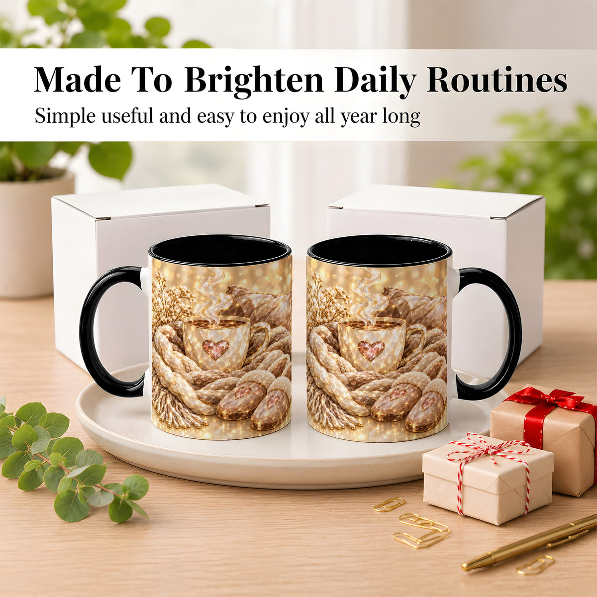 #pl[11oz|Black] Cozy Heart Coffee Mug, Faceted Gem Style Mug, Ceramic Cup