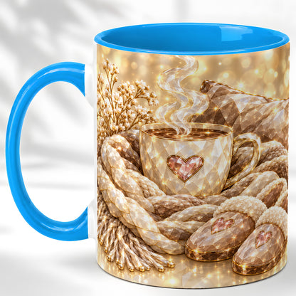 #pl[11oz|Blue] Cozy Heart Coffee Mug, Faceted Gem Style Mug, Ceramic Cup